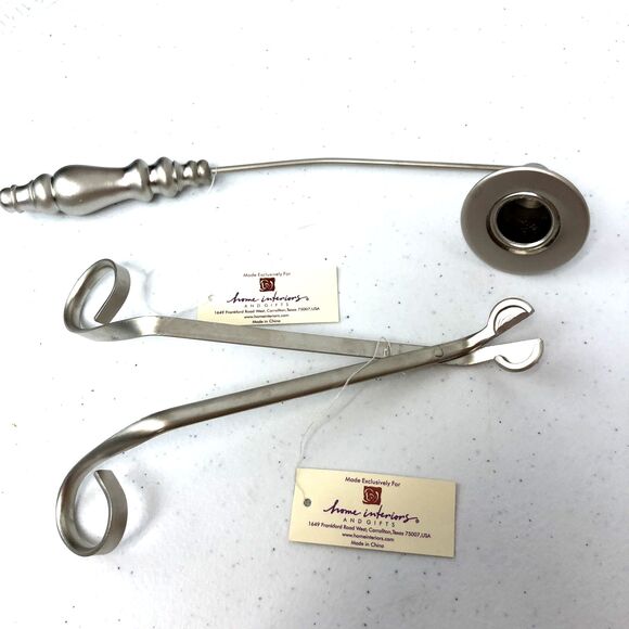 Home Interiors Brushed Pewter Candle Snuffer & Wick Scissors Vintage XMAS - Picture 2 of 6